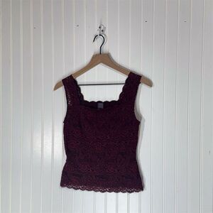 Hanky Panky Burgundy Lace Tank Top Camisole M Made in USA Cottagecore Y2K Boho